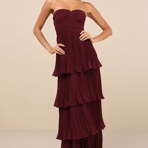 Lulus Seriously Sensational Plum Purple Strapless Tiered Maxi Dress - Size L
